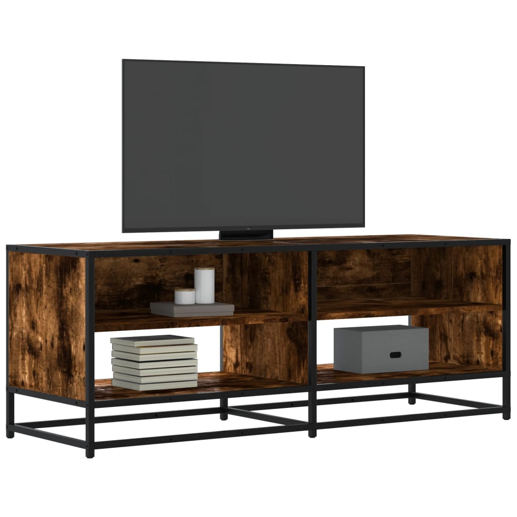vidaXL Meuble TV chêne fumé 120,5x40x46 cm bois d'ingénierie et métal