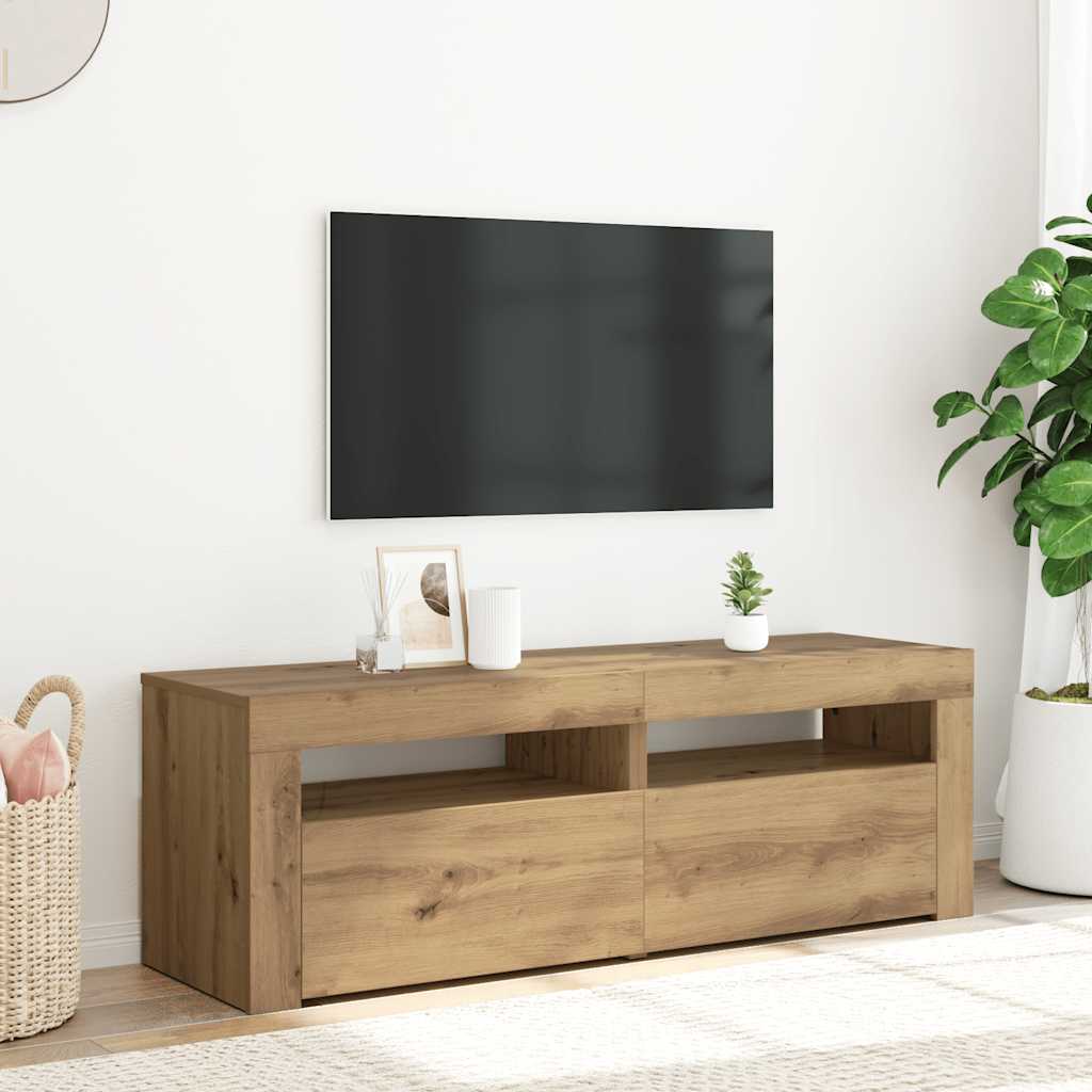 vidaXL Meuble TV avec lumières LED chêne artisanal bois d'ingénierie