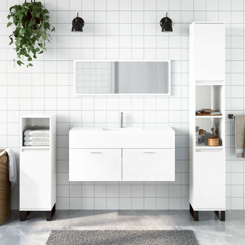 vidaXL Armoire de bain avec miroir blanc brillant bois d'ingénierie