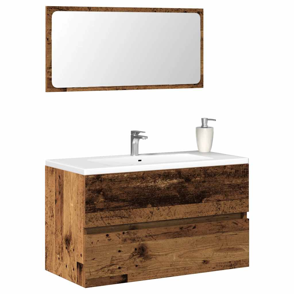 vidaXL Armoire de salle de bain et miroir vieux bois bois d'ingénierie