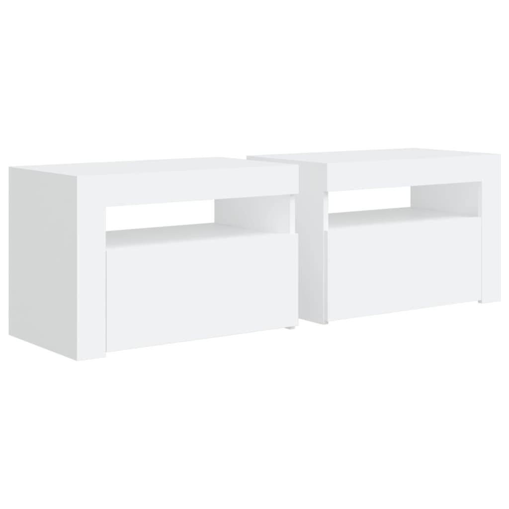 vidaXL Tables de chevet 2 pcs avec LED Blanc 60x35x40 cm - Image 3