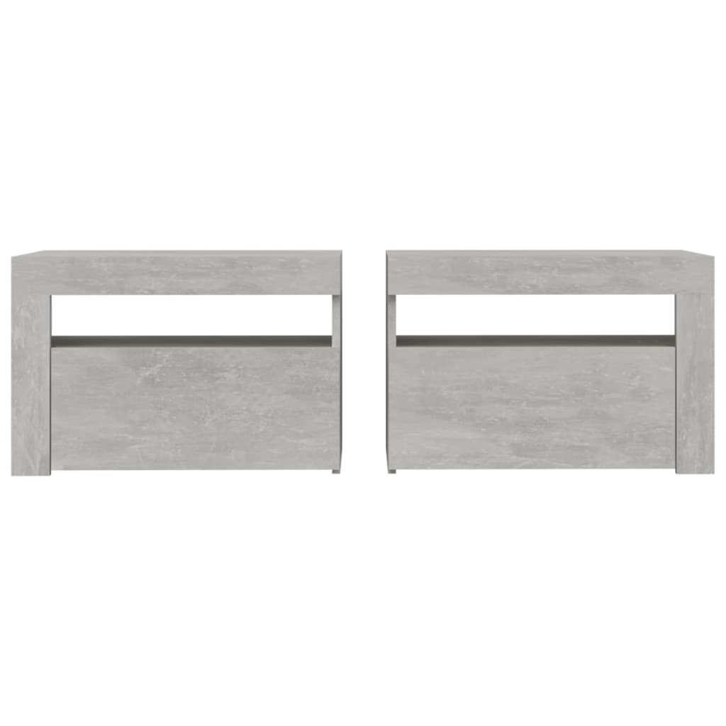 vidaXL Tables de chevet 2 pcs avec LED Gris béton 60x35x40 cm - Image 4