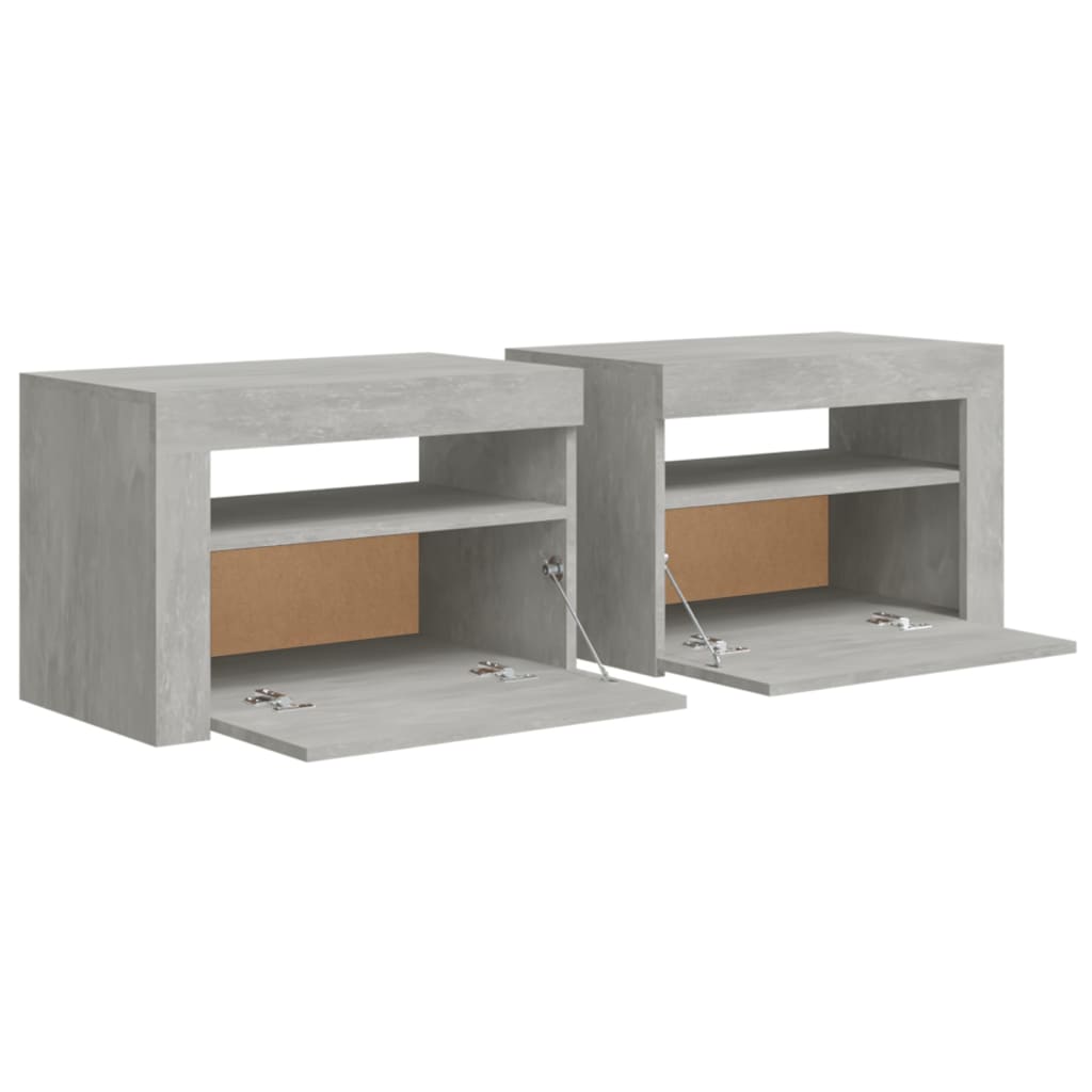 vidaXL Tables de chevet 2 pcs avec LED Gris béton 60x35x40 cm - Image 5