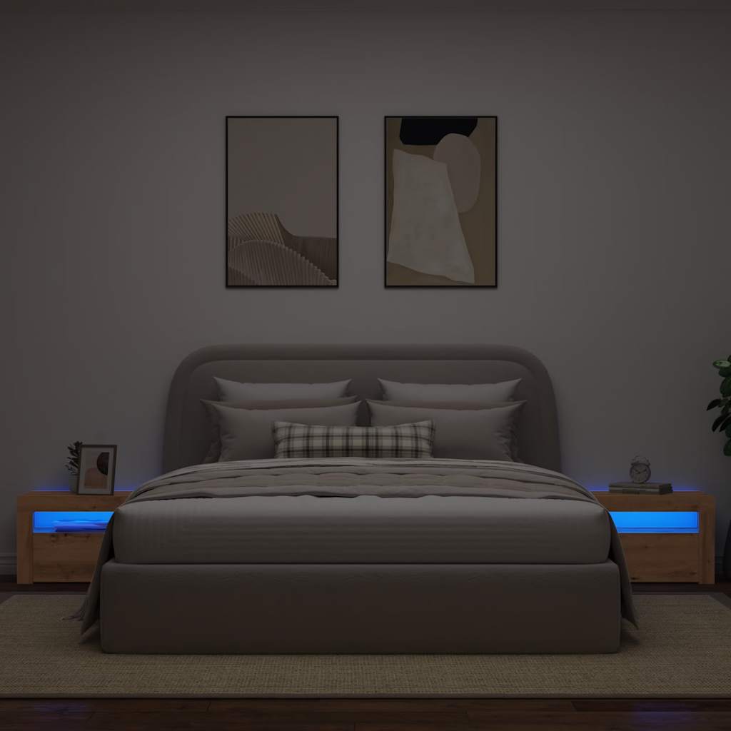 vidaXL Tables de chevet 2 pcs avec LED chêne artisanal 60x35x40 cm - Image 5