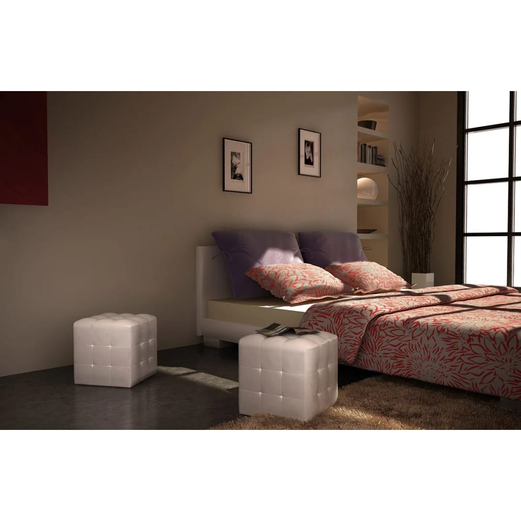 vidaXL Tabourets cube Blanc - Image 2