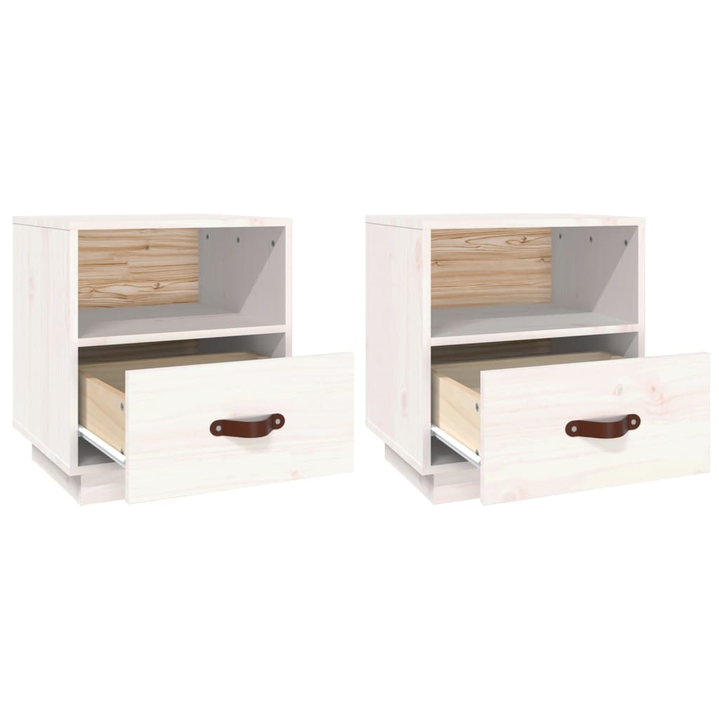 vidaXL Tables de chevet 2 pcs Blanc 40x34x45 cm Bois de pin massif - Image 6