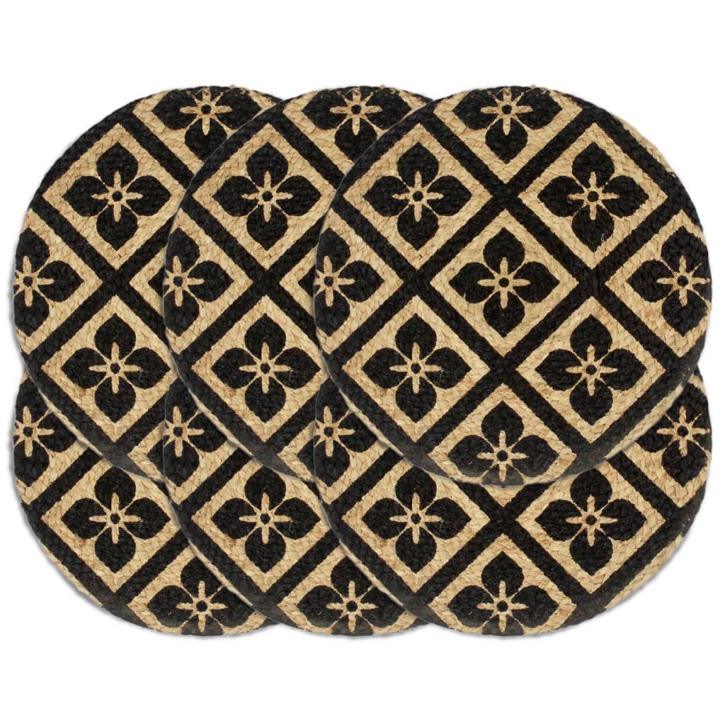vidaXL Napperons 6 pcs Noir 38 cm Rond Jute