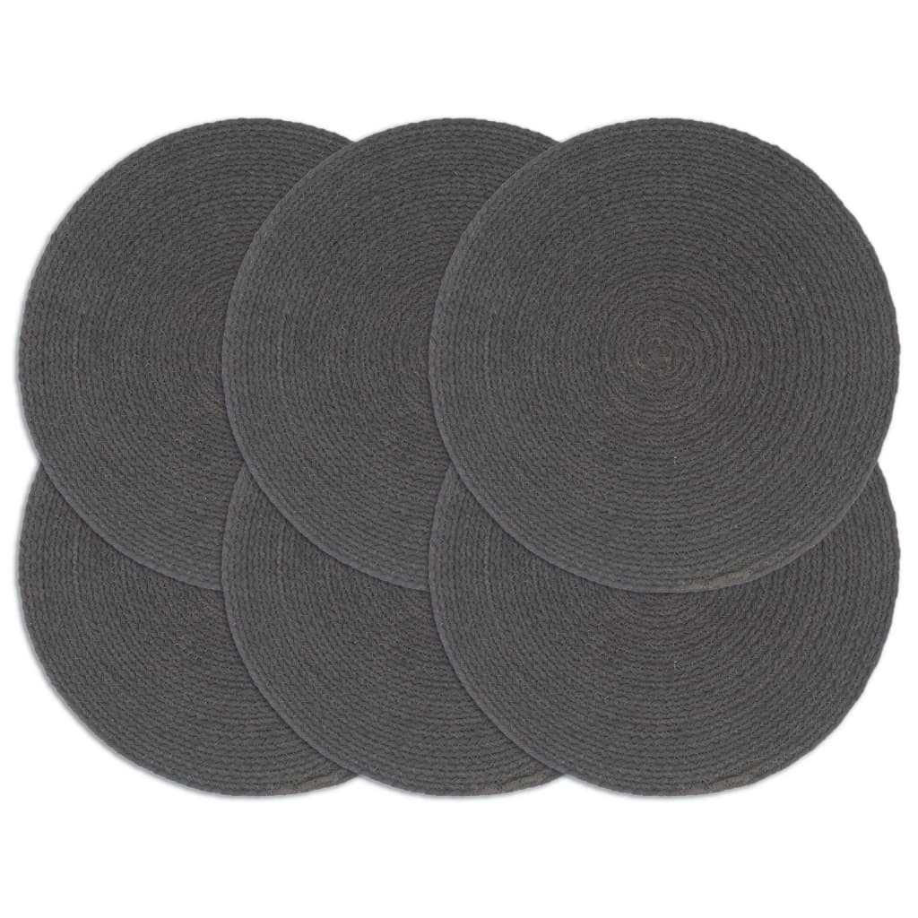 vidaXL Napperons 6 pcs Gris foncé Plain 38 cm Rond Coton