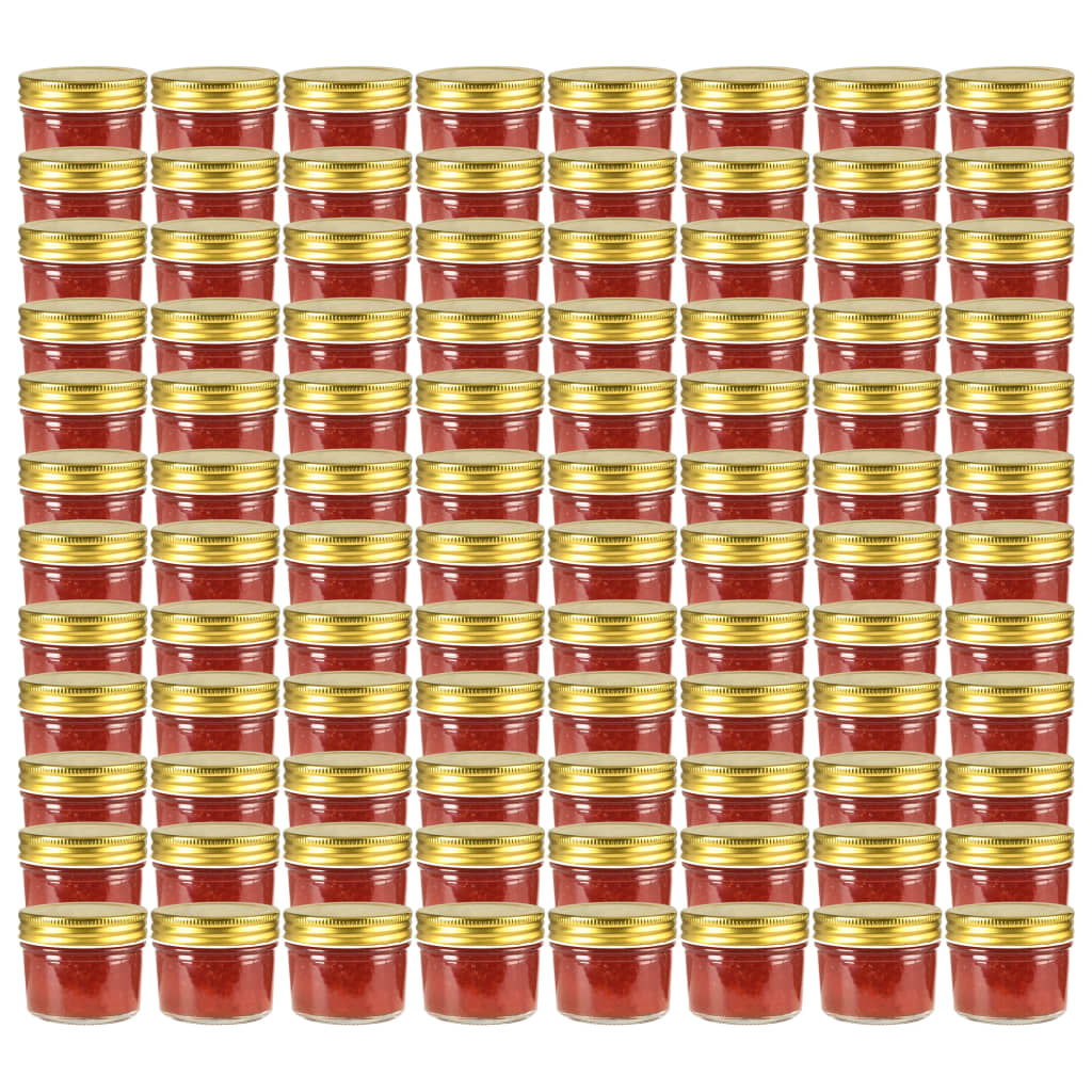 vidaXL Pots à confiture avec couvercle doré 96 pcs Verre 110 ml