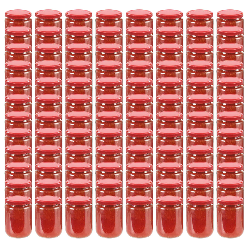 vidaXL Pots à confiture avec couvercle rouge 96 pcs Verre 230 ml