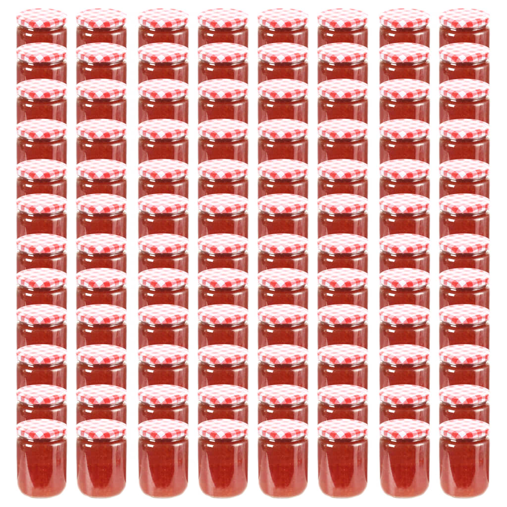 vidaXL Pots à confiture Couvercle blanc et rouge 96 pcs Verre 230 ml