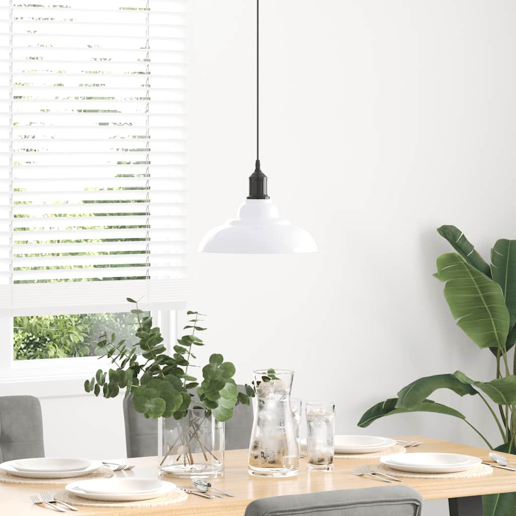 vidaXL Lampe suspendue réglable hauteur E27 blanc brillant Ø31cm métal - Image 3