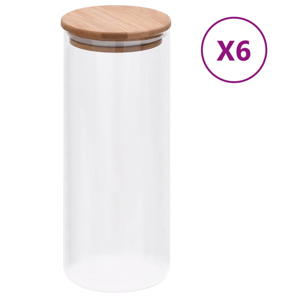 vidaXL Pots de conservation en verre couvercle en bambou 6 pcs 1000 ml