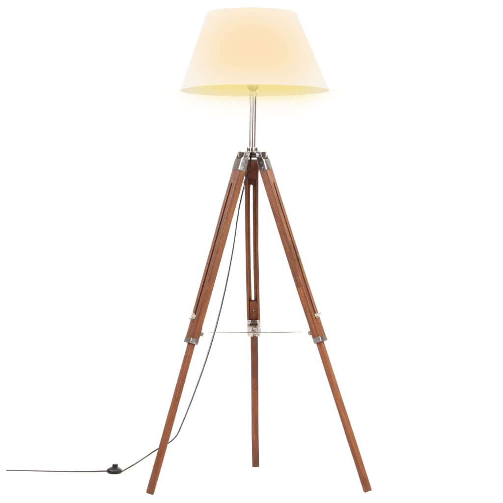vidaXL Lampadaire à trépied Marron miel et blanc Bois de teck 141 cm