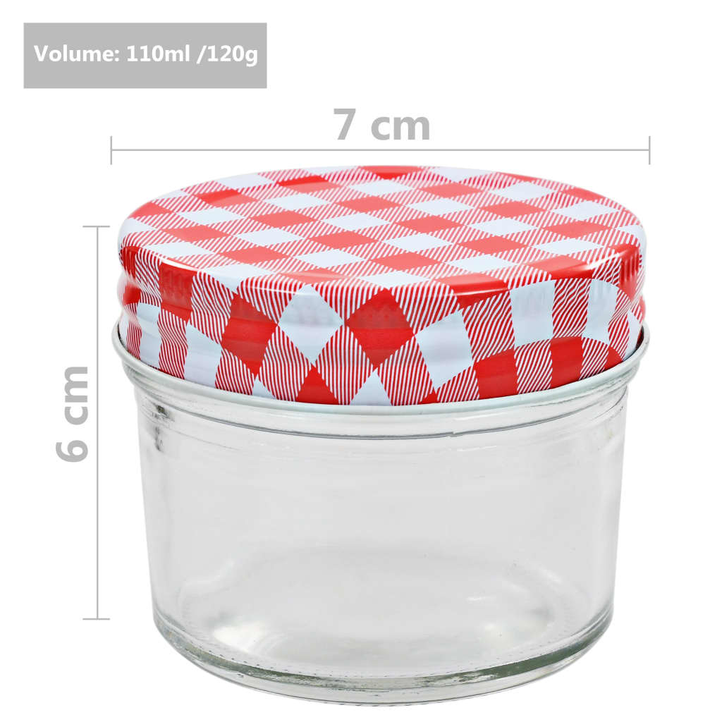 vidaXL Pots à confiture Couvercles blanc et rouge 96 pcs Verre 110 ml - Image 6