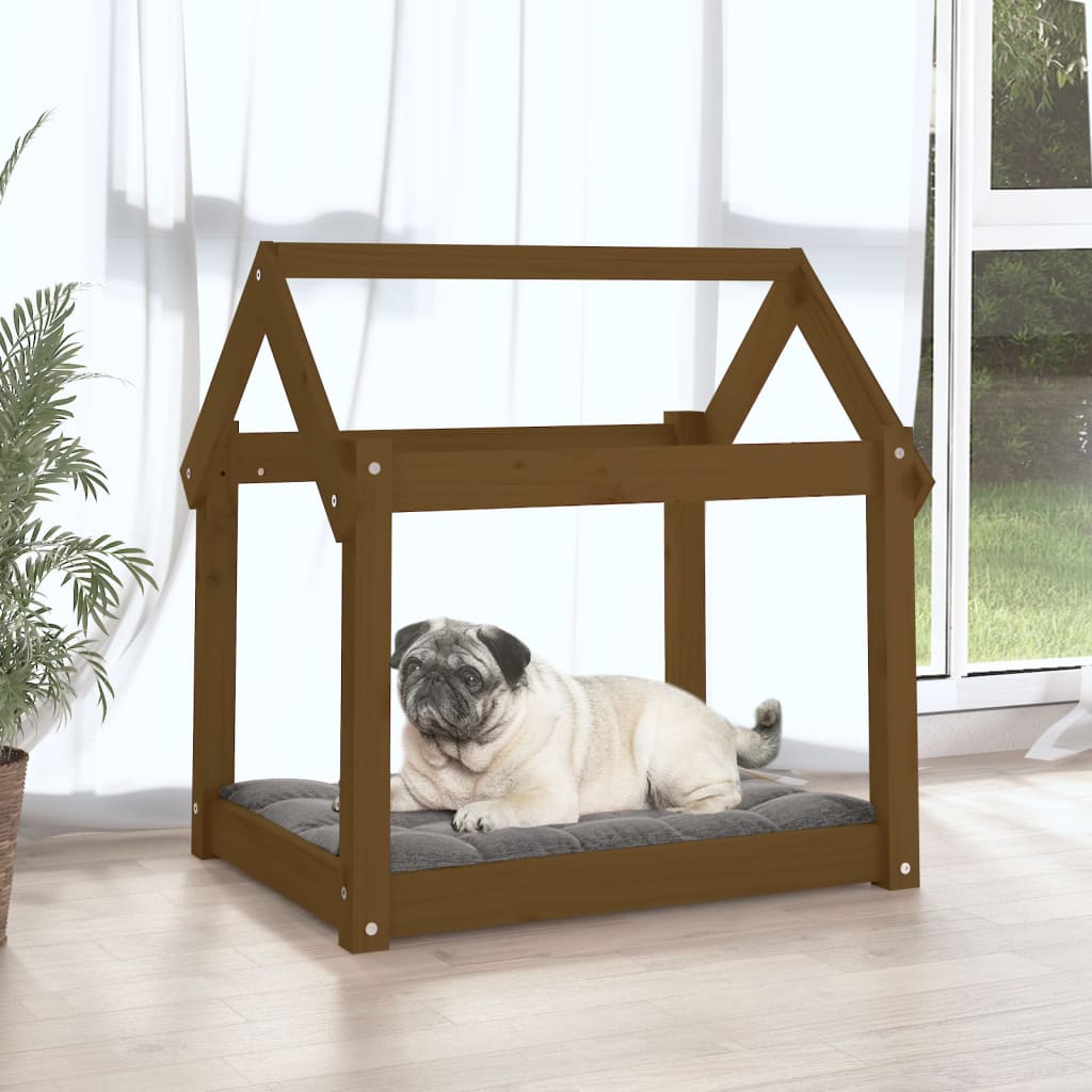 vidaXL Lit pour chien Marron miel 71x55x70 cm Bois de pin solide - Image 3