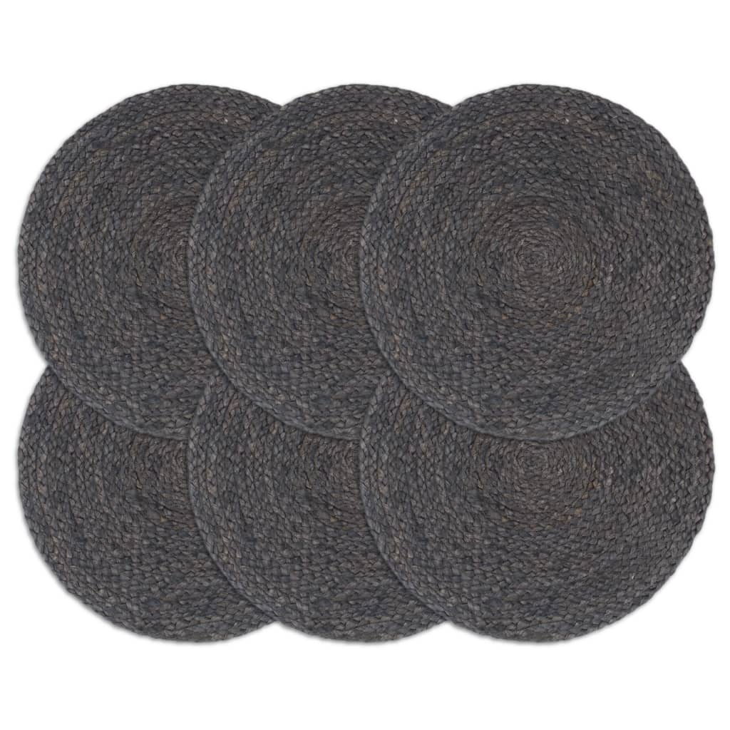 vidaXL Napperons 6 pcs Gris foncé Plain 38 cm Rond Jute