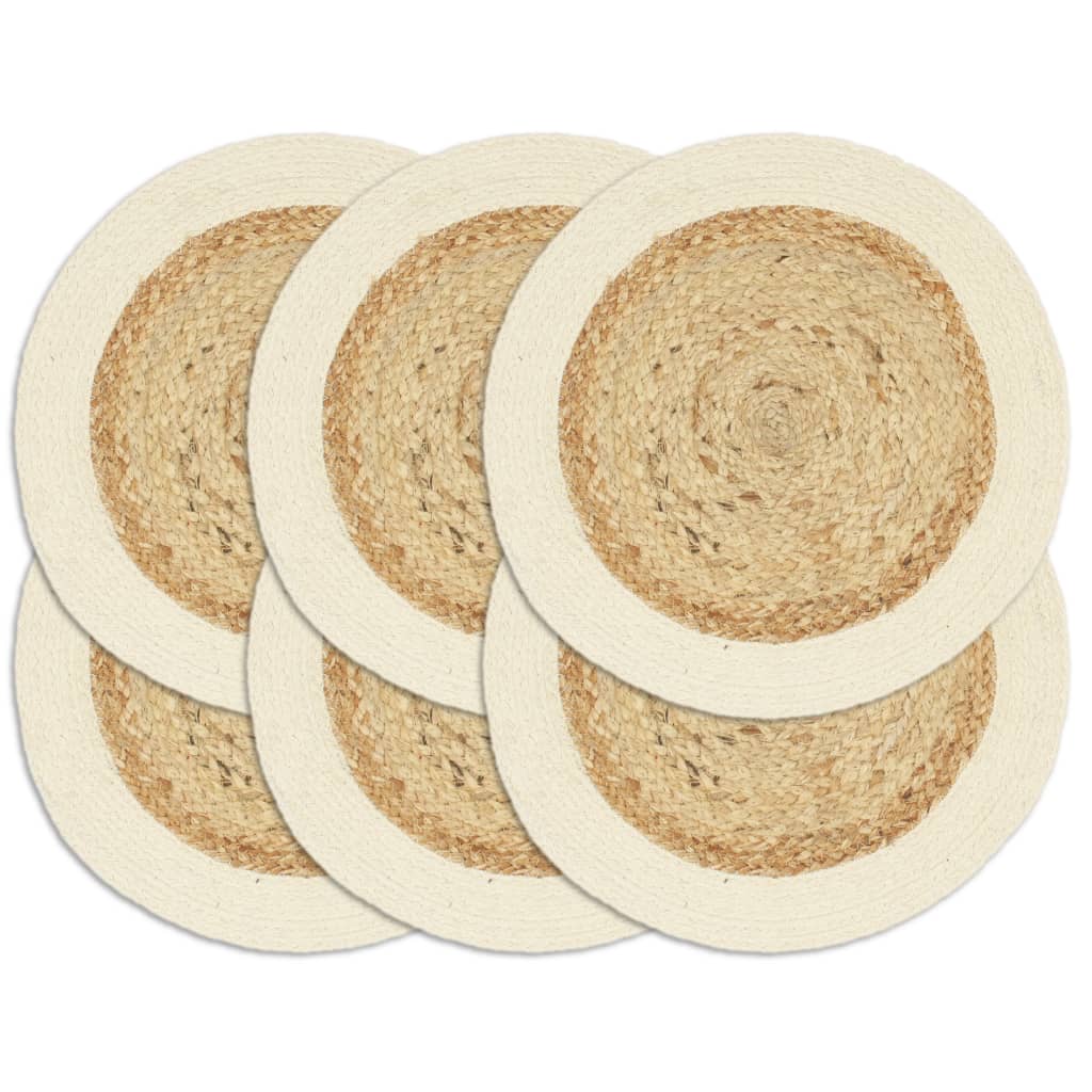 vidaXL Napperons 6 pcs Naturel Plain 38 cm Rond Jute et coton