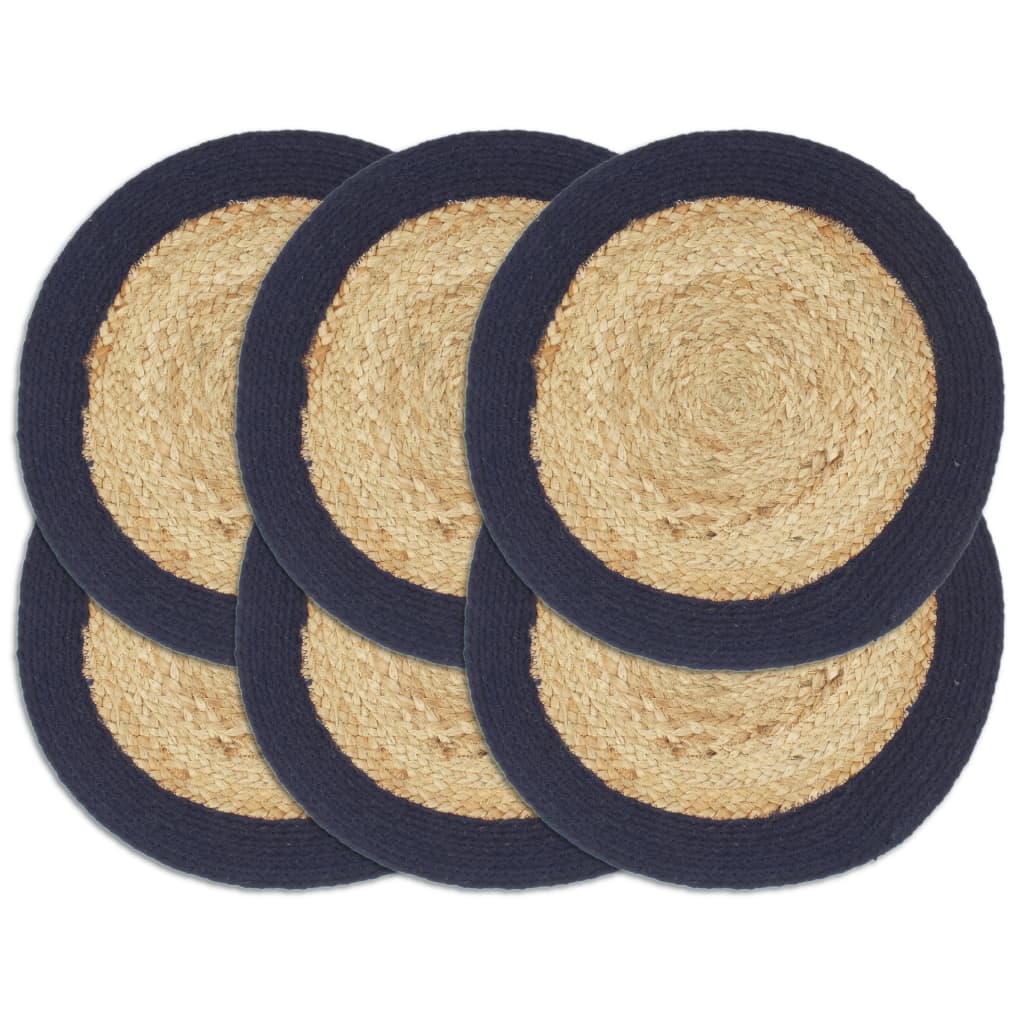 vidaXL Napperons 6 pcs Naturel et bleu marine 38 cm Jute et coton