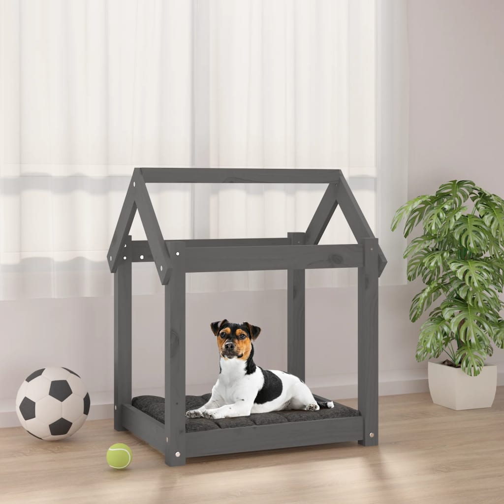 vidaXL Lit pour chien Gris 61x50x70 cm Bois de pin solide