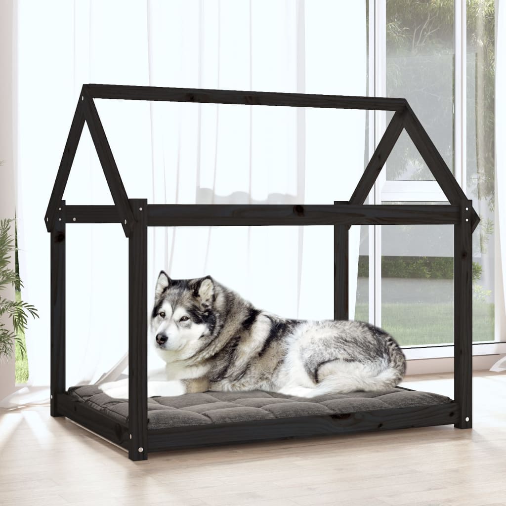 vidaXL Lit pour chien Noir 111x80x100 cm Bois de pin solide - Image 3