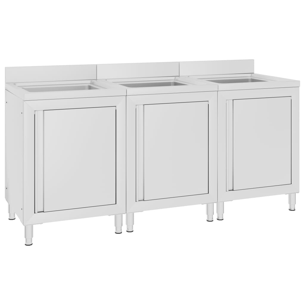 vidaXL Éviers de cuisine commerciaux 3 pcs Acier inoxydable