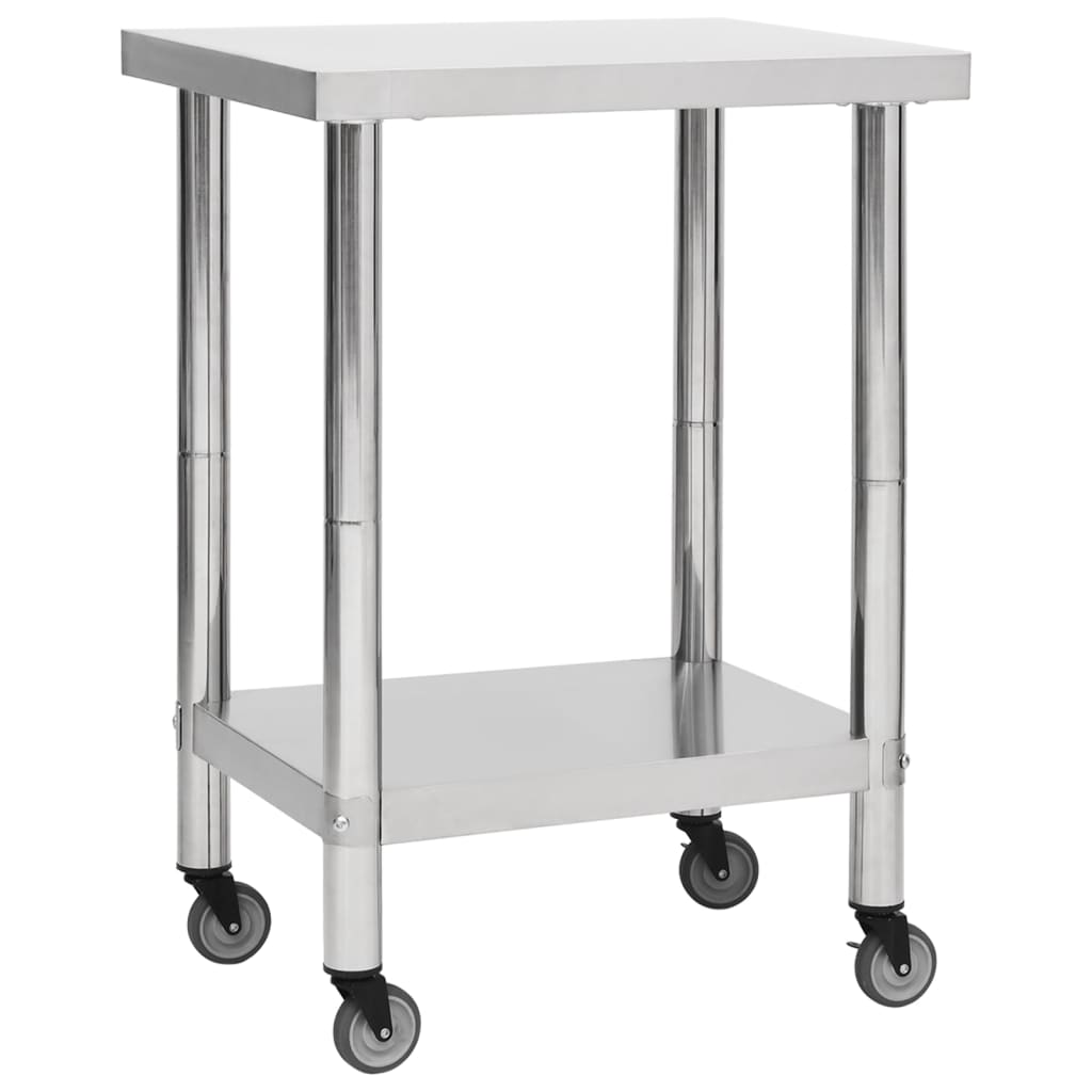 vidaXL Table de travail de cuisine avec roues 60x45x85 cm Inox