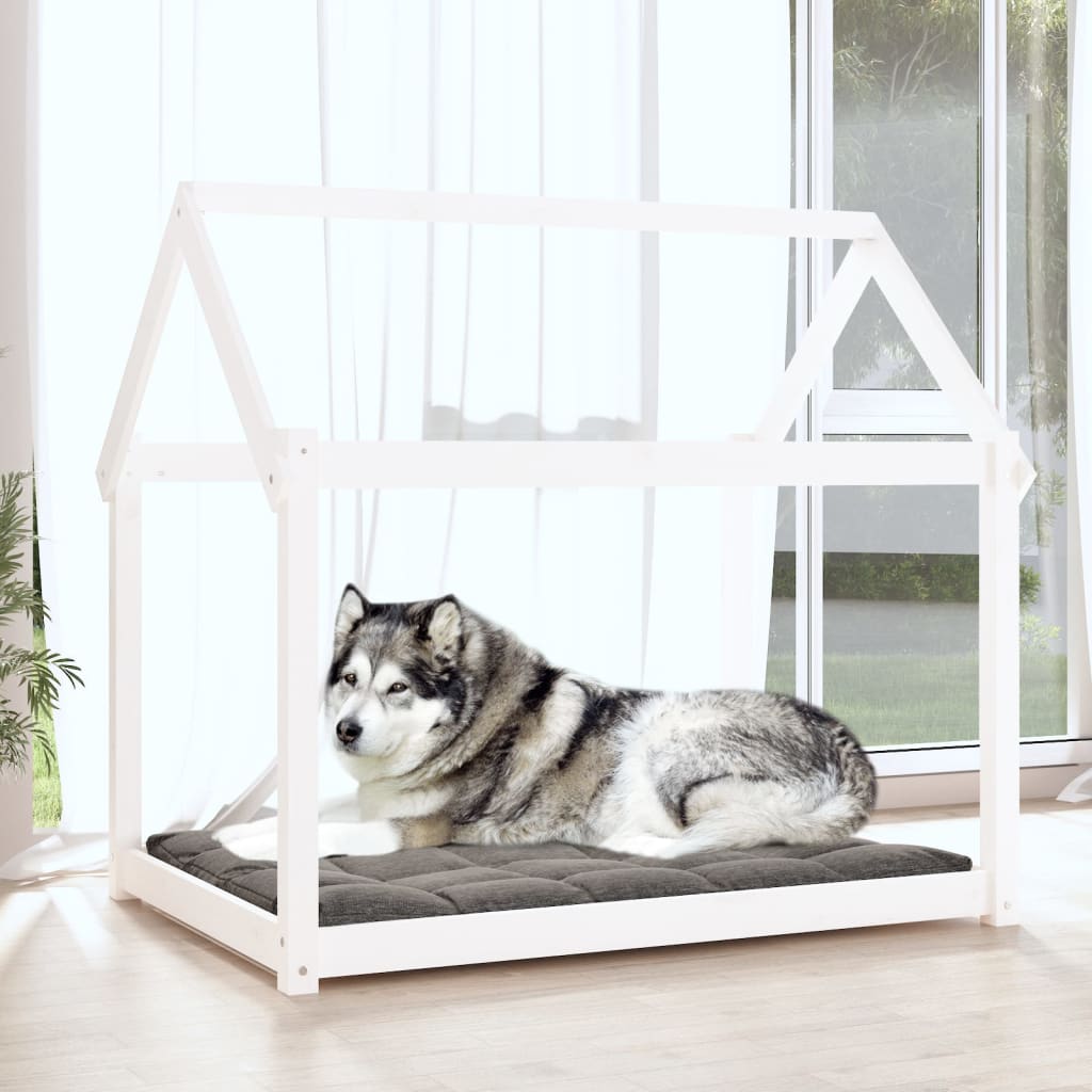 vidaXL Lit pour chien Blanc 111x80x100 cm Bois de pin solide - Image 3