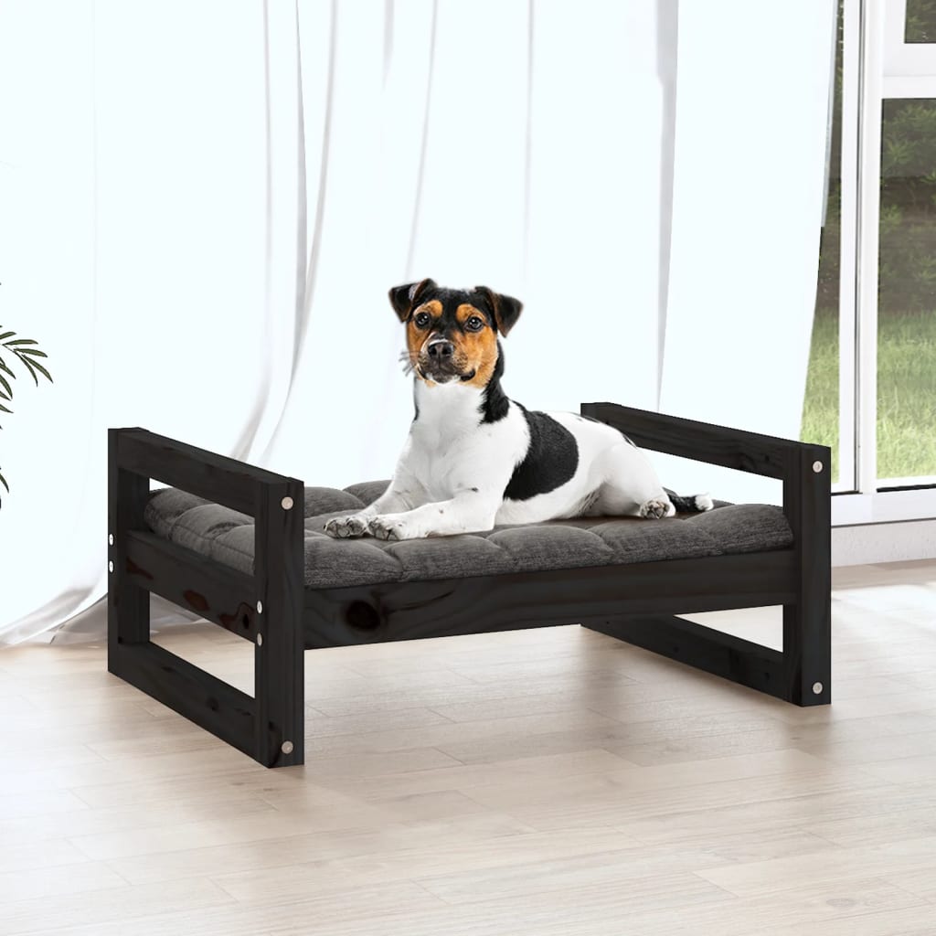 vidaXL Lit pour chien Noir 55,5x45,5x28 cm Bois de pin solide - Image 3