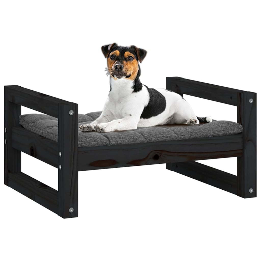 vidaXL Lit pour chien Noir 55,5x45,5x28 cm Bois de pin solide - Image 4