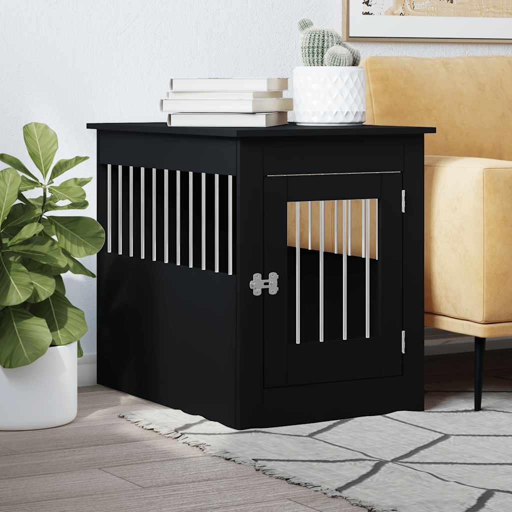 vidaXL Meuble de cage pour chiens noir 55x80x68 cm bois d'ingénierie