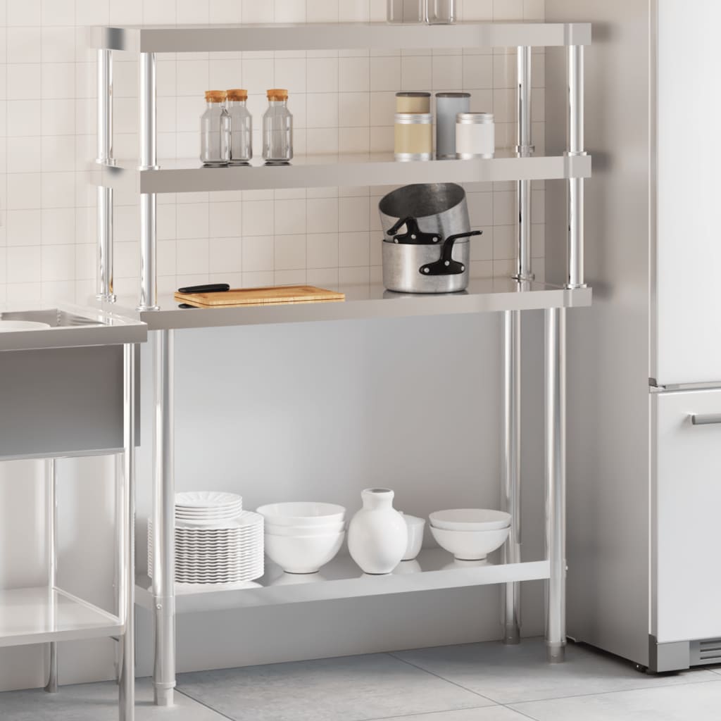 vidaXL Table de travail de cuisine avec étagère 110x30x150 cm inox