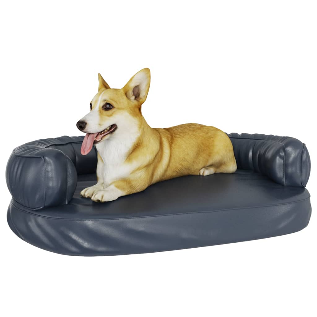 vidaXL Lit pour chien ergonomique Mousse Bleu foncé 88x65cm Similicuir - Image 3