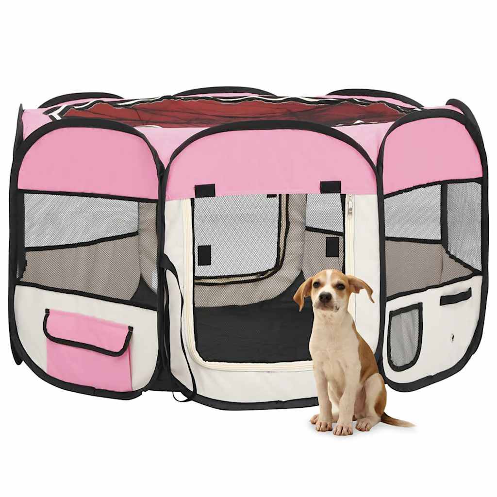 vidaXL Parc pliable pour chien avec sac de transport Rose 110x110x58cm