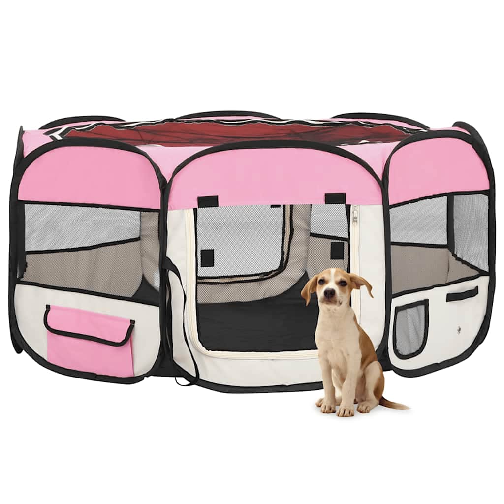 vidaXL Parc pliable pour chien avec sac de transport Rose 145x145x61cm