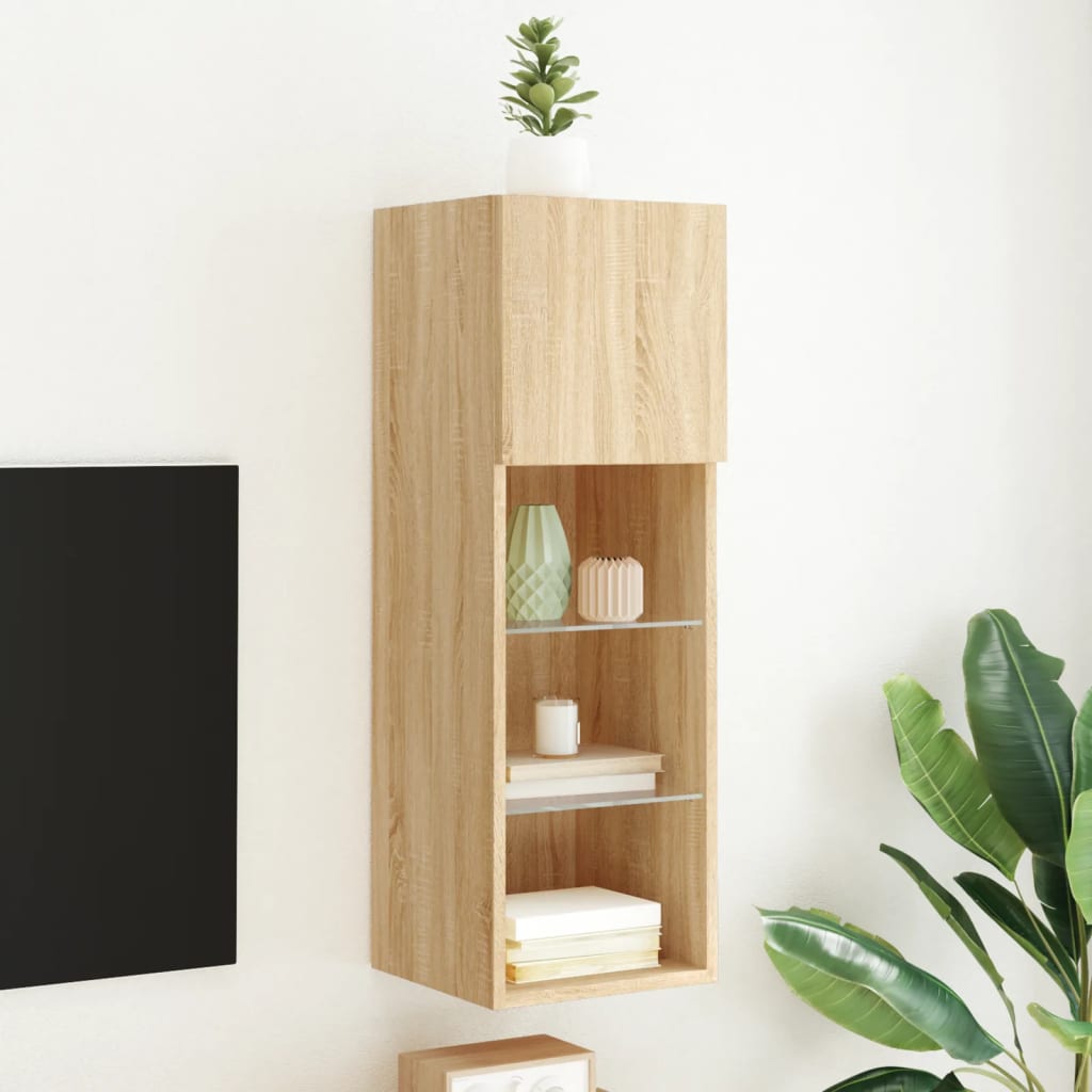 vidaXL Meuble TV avec lumières LED chêne sonoma 30,5x30x90 cm