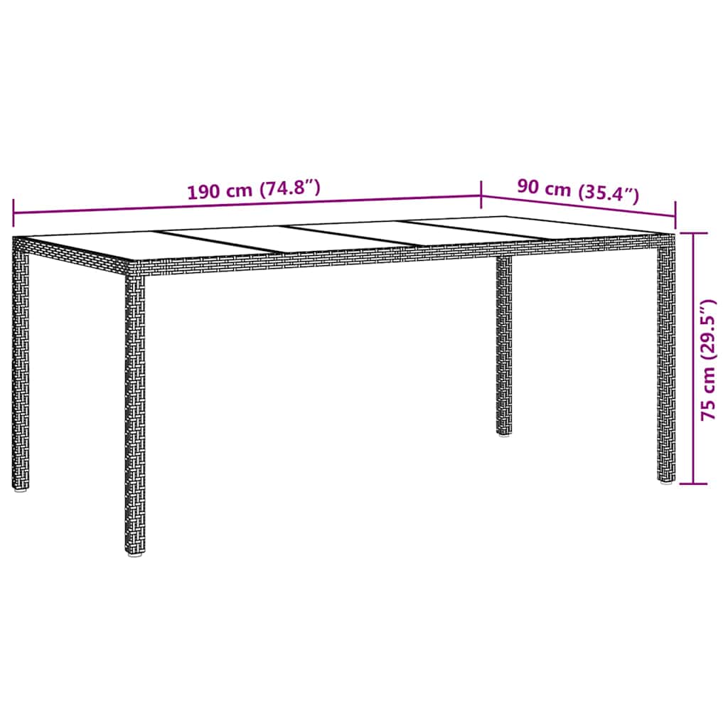vidaXL Table de jardin pour repas Noir 190 x 90 x 75 cm Poly rotin - Image 6