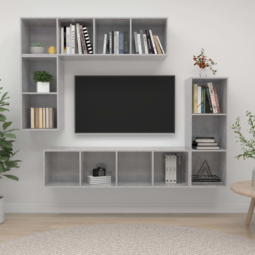 vidaXL Ensemble de meubles TV 4 pcs Gris béton Bois d'ingénierie