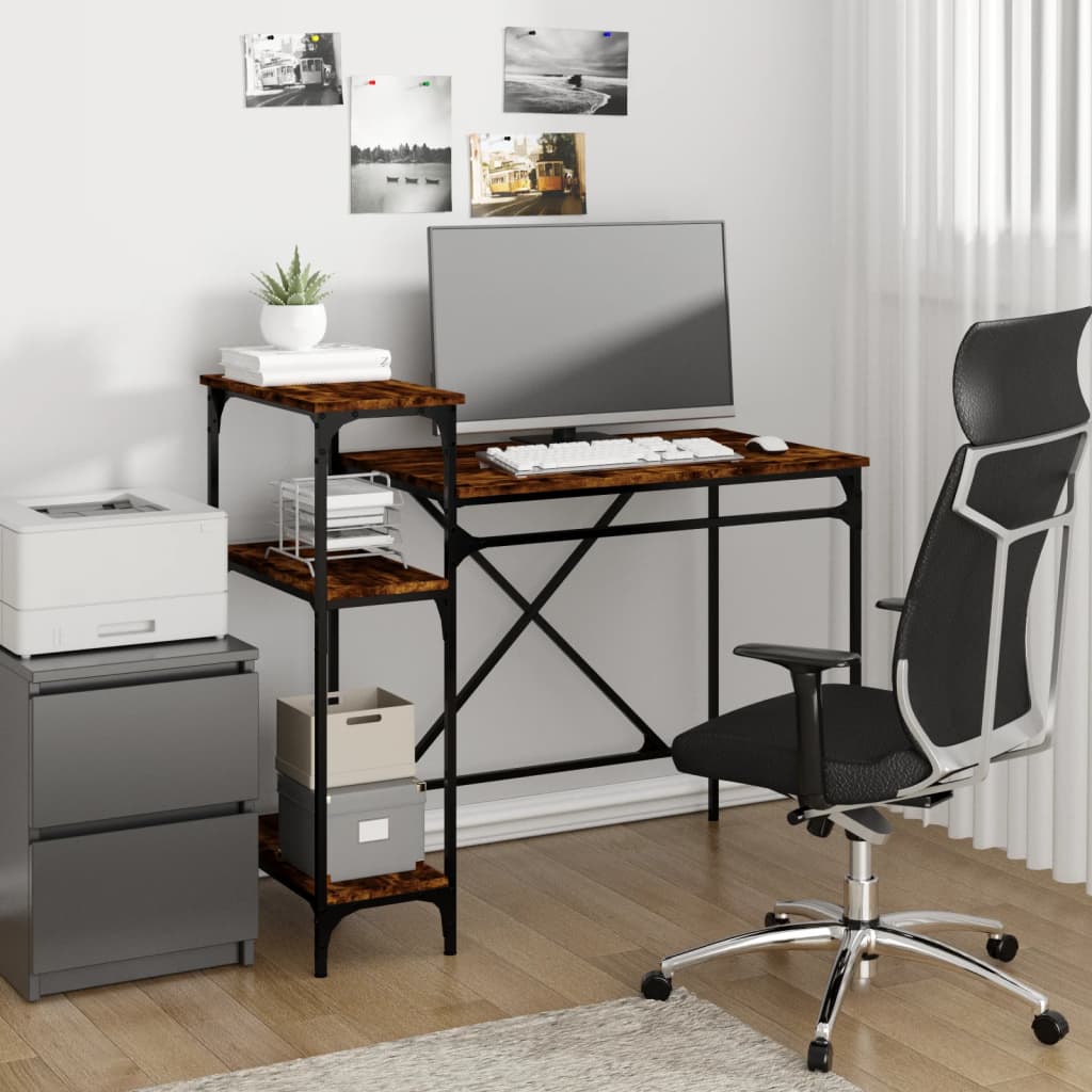 vidaXL Bureau avec étagères chêne 105x50x90 cmbois d'ingénierie et fer