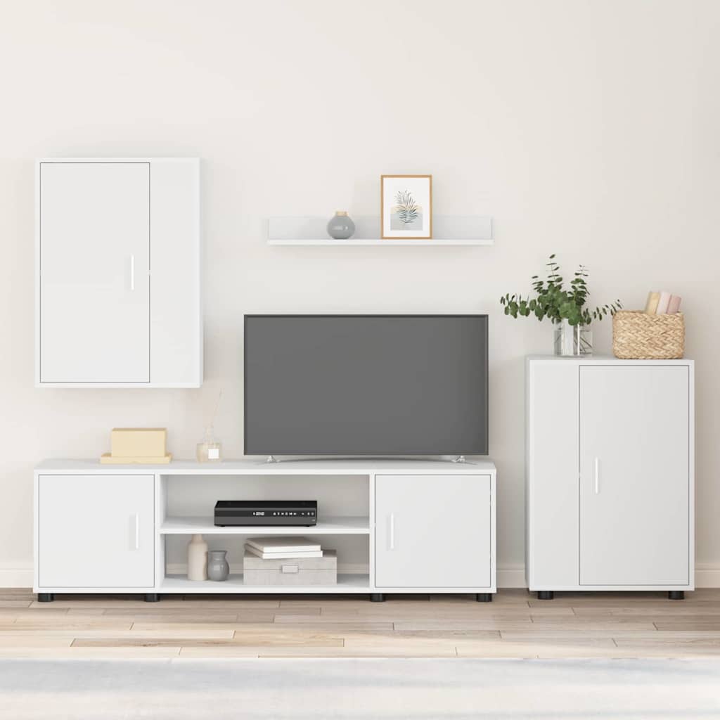 vidaXL Ensemble meuble TV Montage mural 4 pcs Blanc Bois d'ingénierie