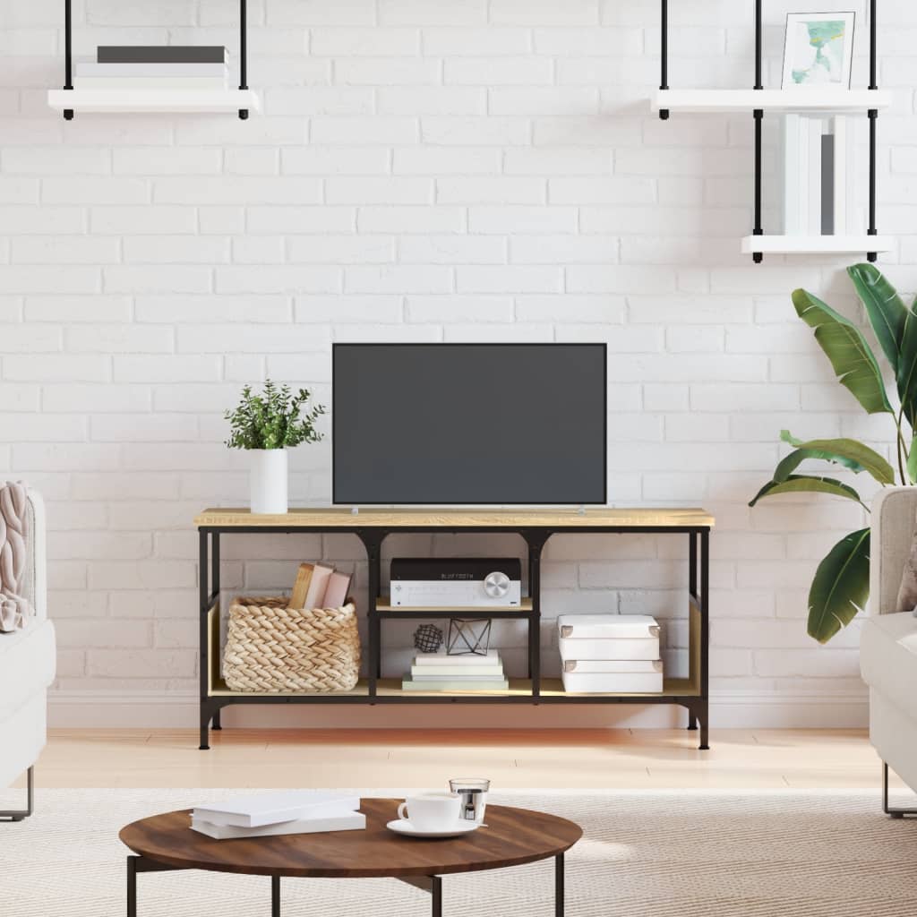 vidaXL Mueble TV hierro madera contrachapada roble Sonoma 100x35x45 cm