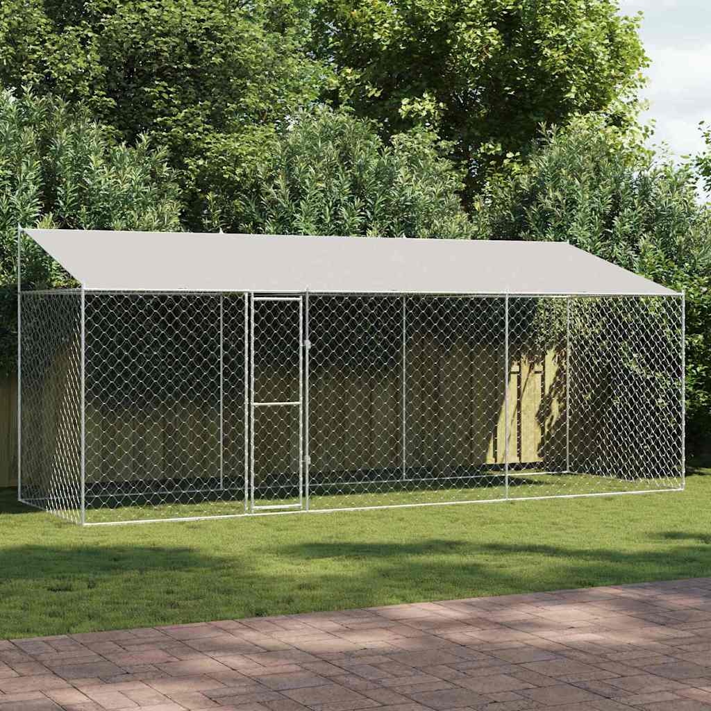 vidaXL Hundekäfig Silber 600 x 200 x 256 cm Verzinkter Stahl