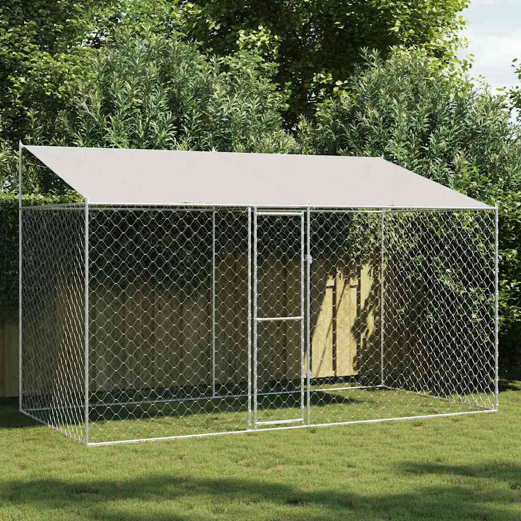 vidaXL Hundekäfig Silber 400 x 200 x 256 cm Verzinkter Stahl