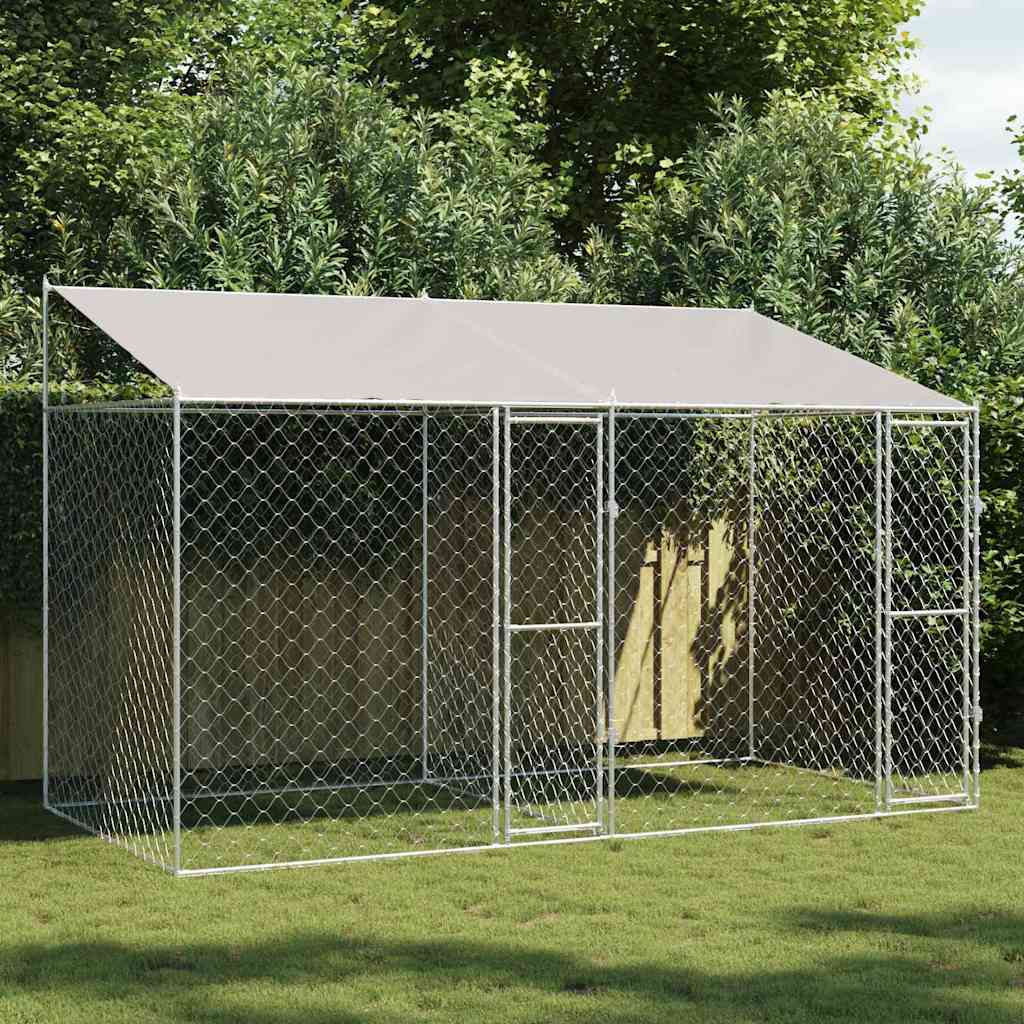 vidaXL Hundekäfig Silber 400 x 200 x 256 cm Verzinkter Stahl