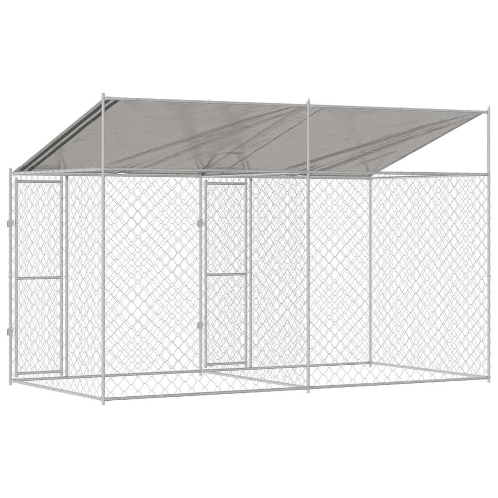 vidaXL Hundekäfig Silber 400 x 200 x 256 cm Verzinkter Stahl - Image 5