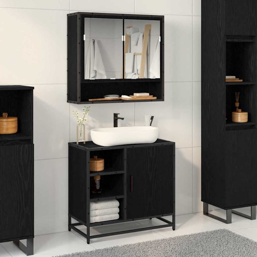 vidaXL Cabinet de salle de bain avec porte Chêne noir 65 x 33 x 60 cm