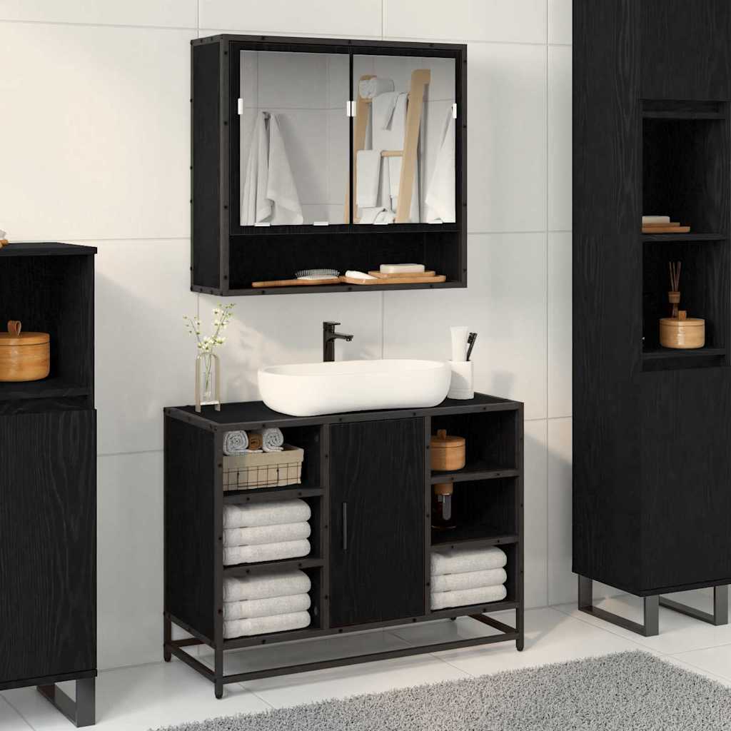 vidaXL Cabinet de salle de bain avec porte Chêne noir 80 x 33 x 60 cm