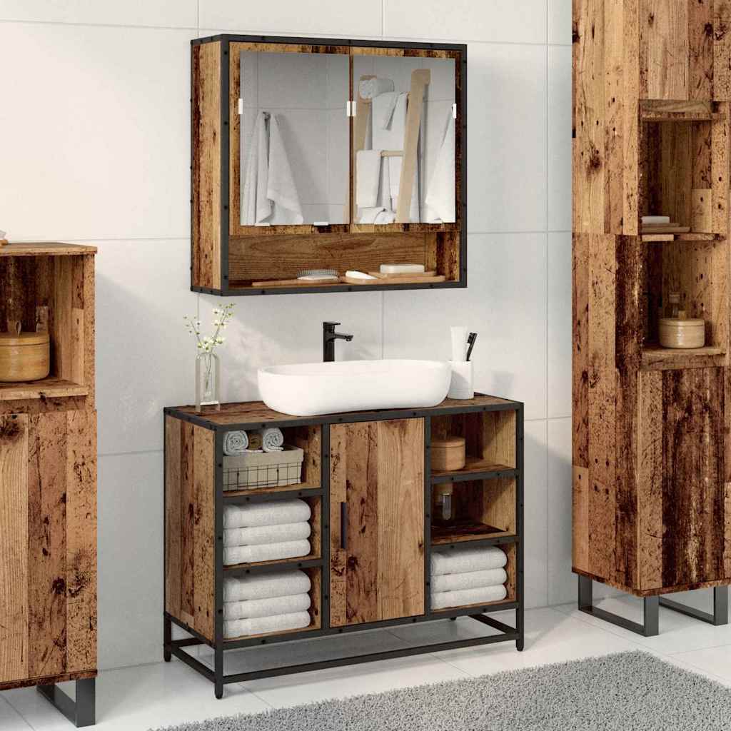 vidaXL Cabinet de salle de bain avec porte Bois Ancien 80 x 33 x 60 cm