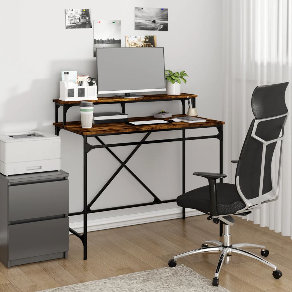 vidaXL Bureau chêne fumé 100x50x90 cm bois d'ingénierie et fer