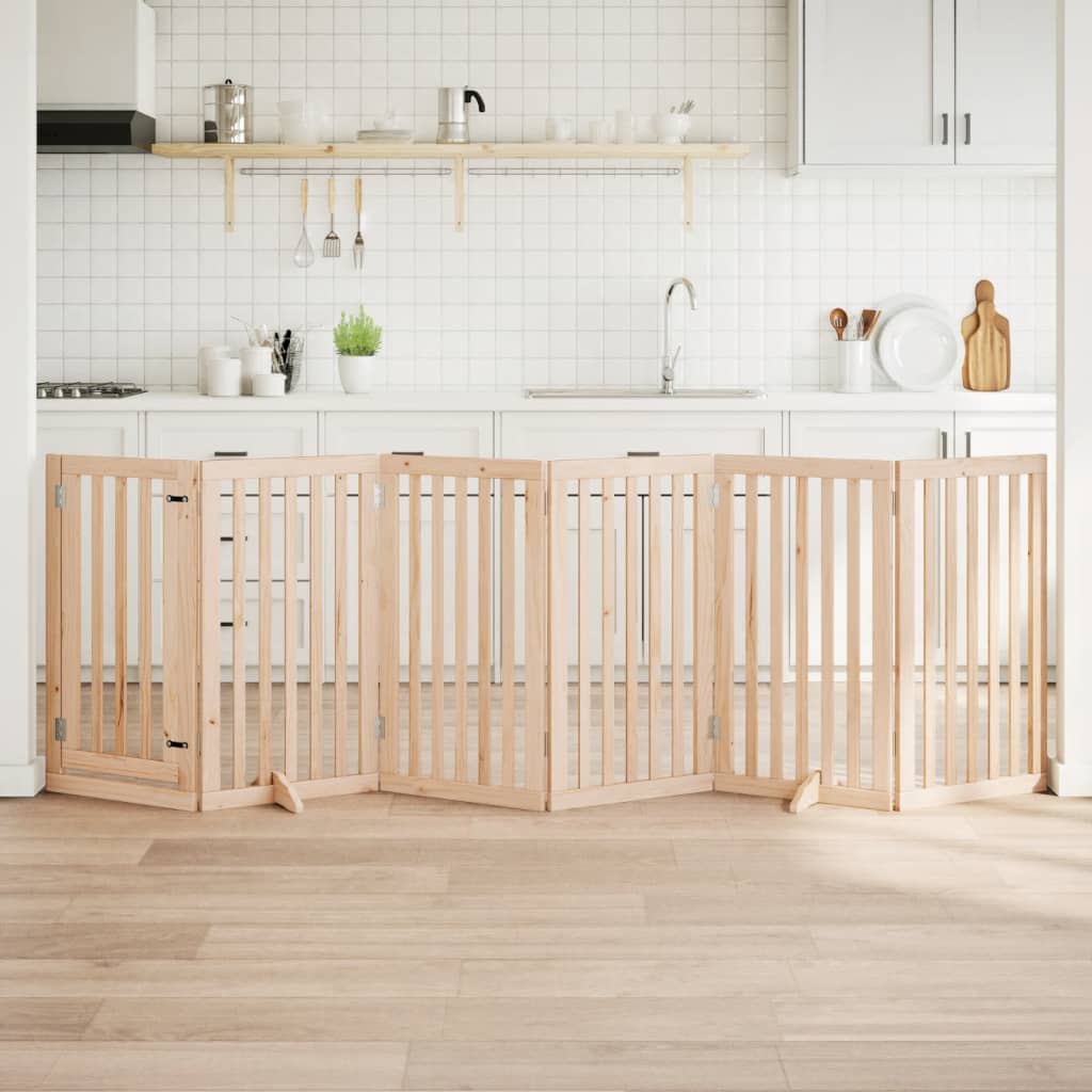 vidaXL Puerta para perros con puerta plegable de 6 paneles, 300 cm, madera de álamo